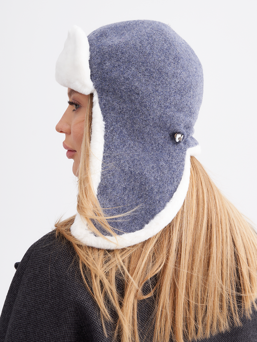 Элис ушанка на фл.п. голубика морозная меланж 350695 + экомех рекс белый