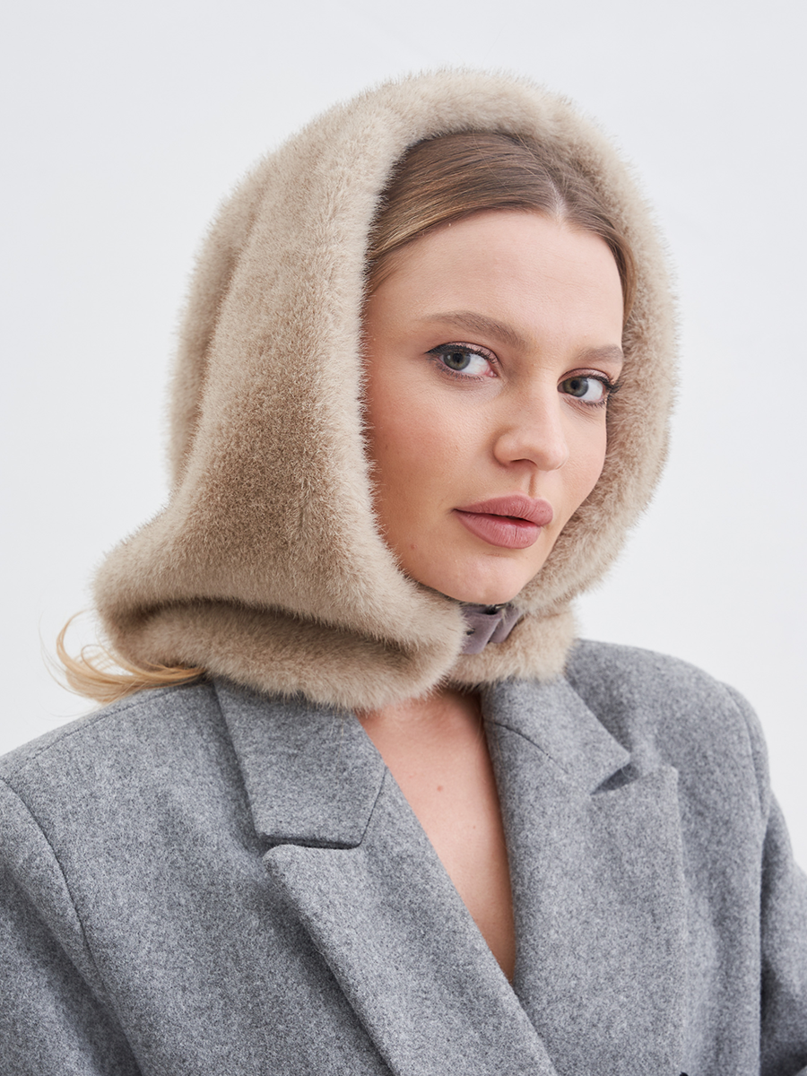 Амина капюшон экомех норка на тр.п. бежевый