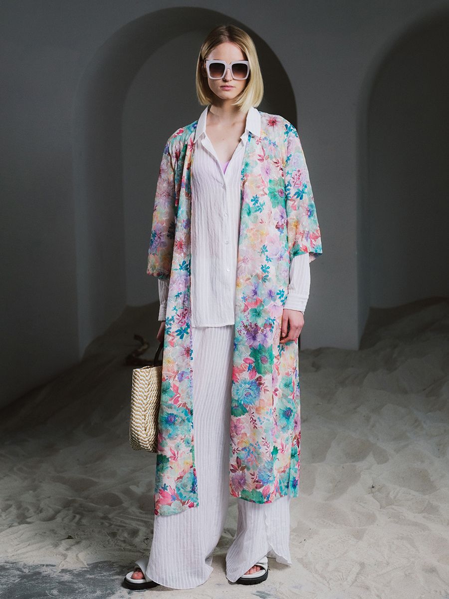 Сабина халат длинный шифон Ришелье мультиколор р-р S