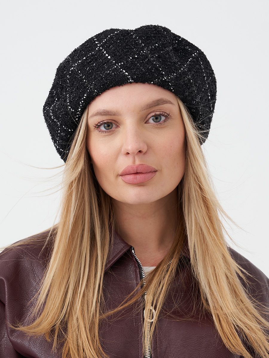 Фиеста берет ткань букле клетка на тр.п. черно-белый агат