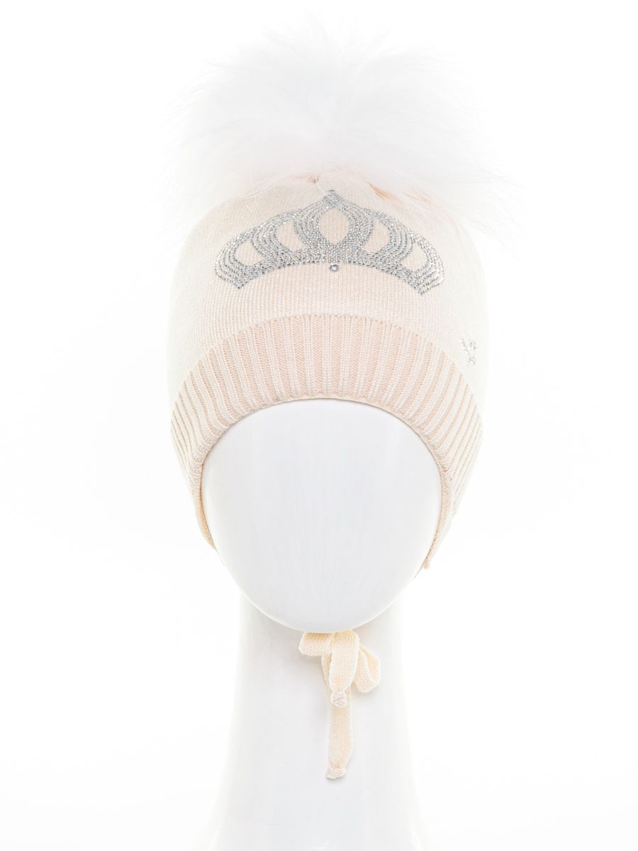 Корона помпон kids VIP шапочка КТ вязка бежевый светлый р-р 42-44
