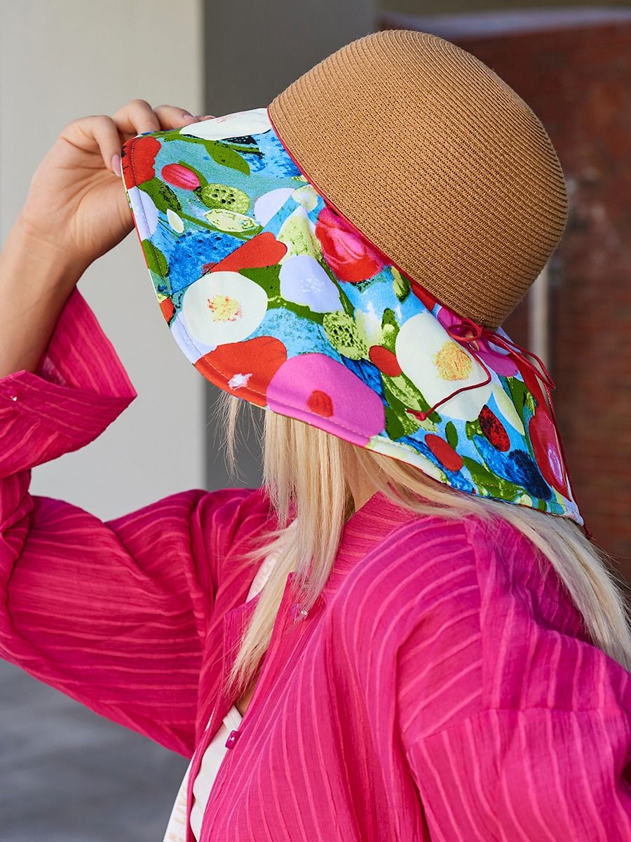 Флоренция шляпа солома бежевый + хлопок флоренция красный микс