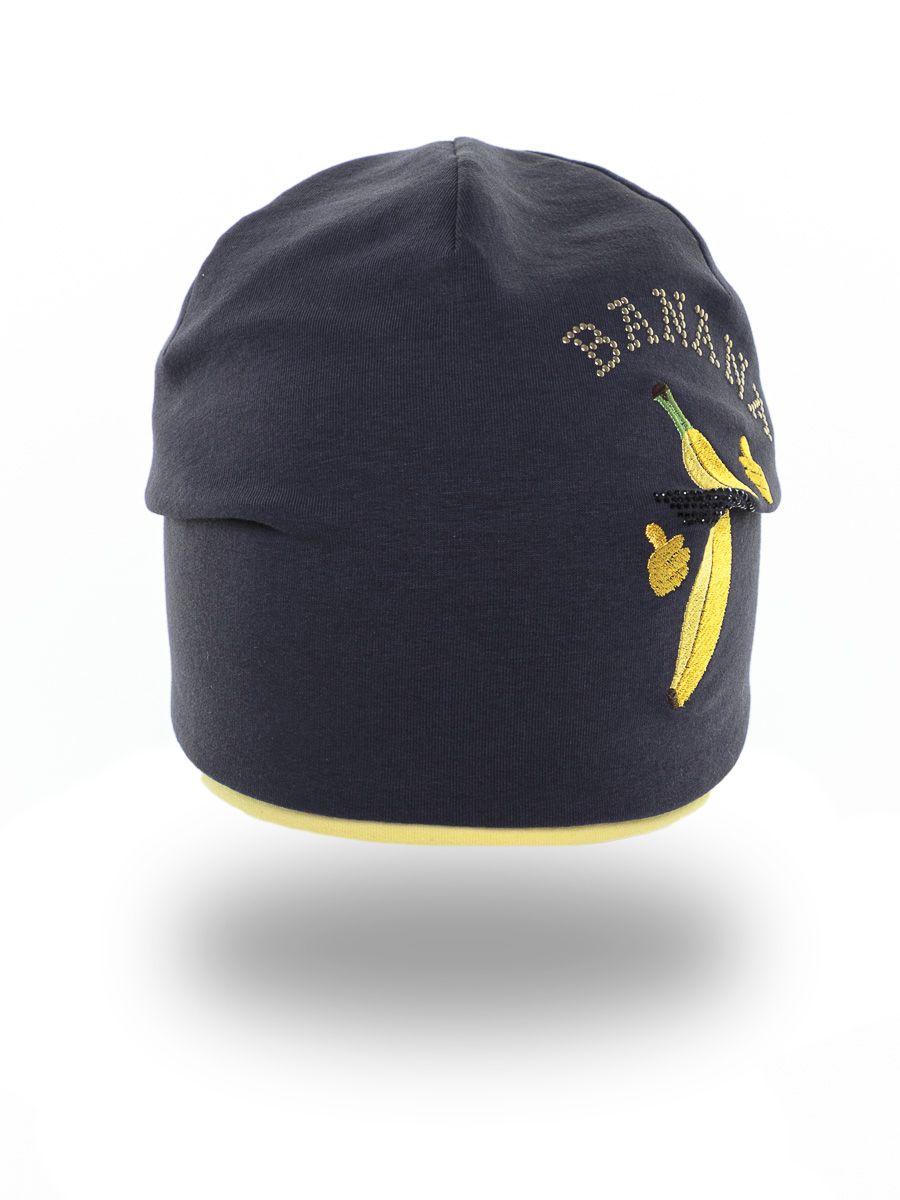 Банан вышивка шапочка Д1013 футер чернильный + лимонный р-р 48-49