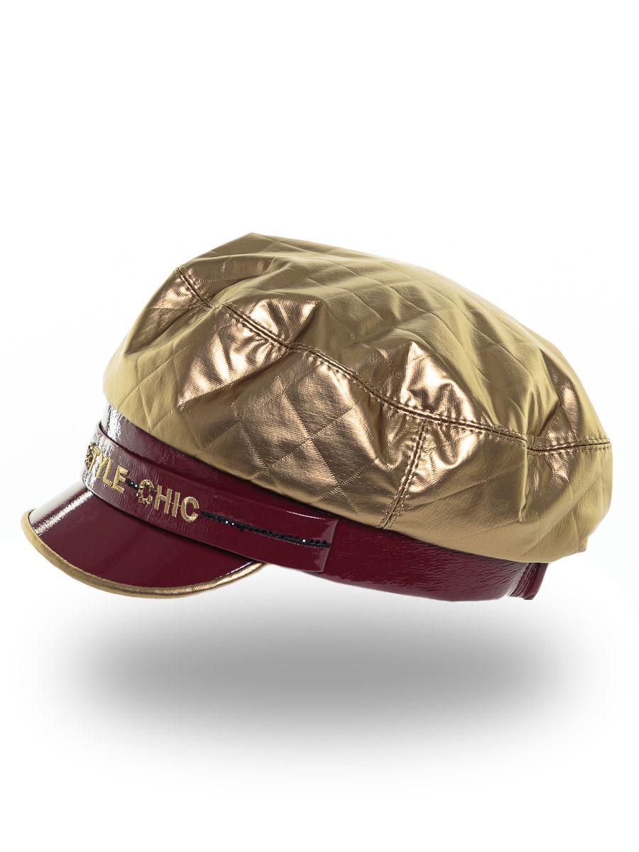 Жюли енот стиль ремешок VIP кепка термостежка на тр.п. золото + эколак вишневый р-р 54-55