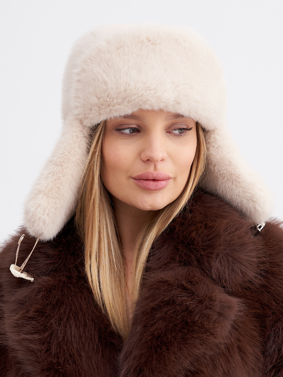 Дина ушанка экомех ласка на фл.п. слоновая кость