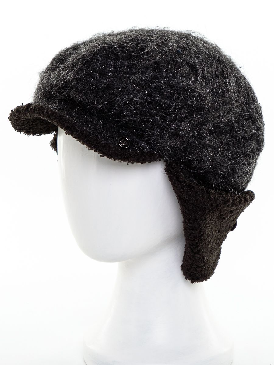 Гелла кепка с ушками мохер королевский на фл.п. черный + трикотаж барашек черный