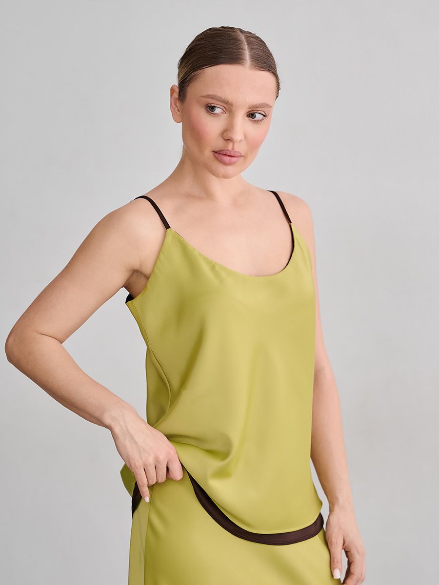 Грация двусторонний топ атлас коричневый светлый + зеленый лайм р-р 44-46