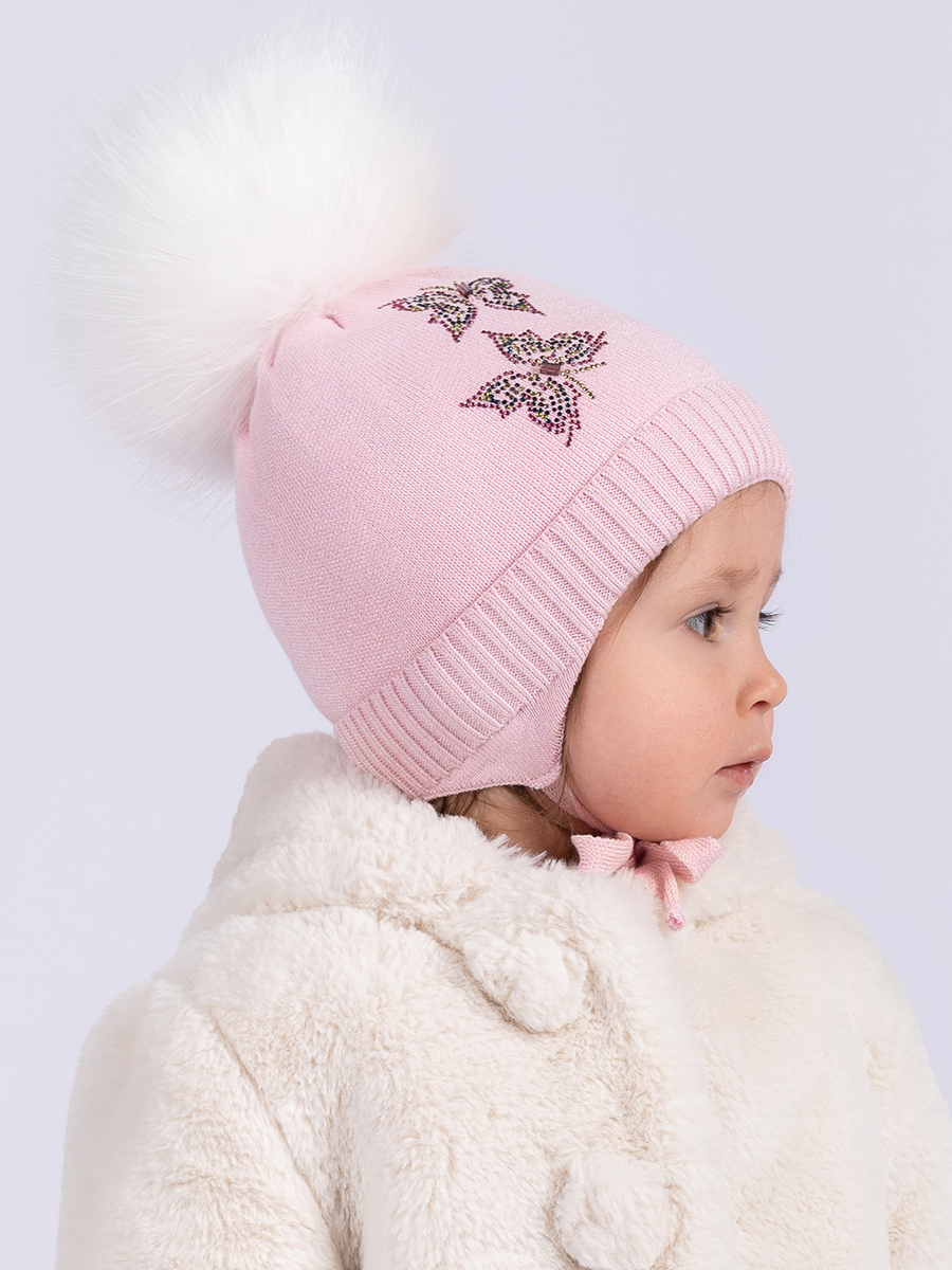 Бабочки помпон kids VIP шапочка КТ вязка розовый бледный р-р 44-46