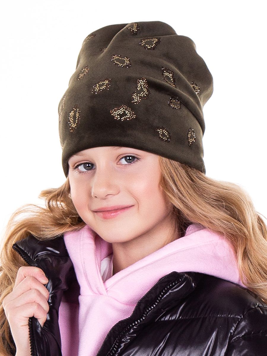 Пятна леопард шапочка 011 велюр на тр.п. хаки р-р 52-53