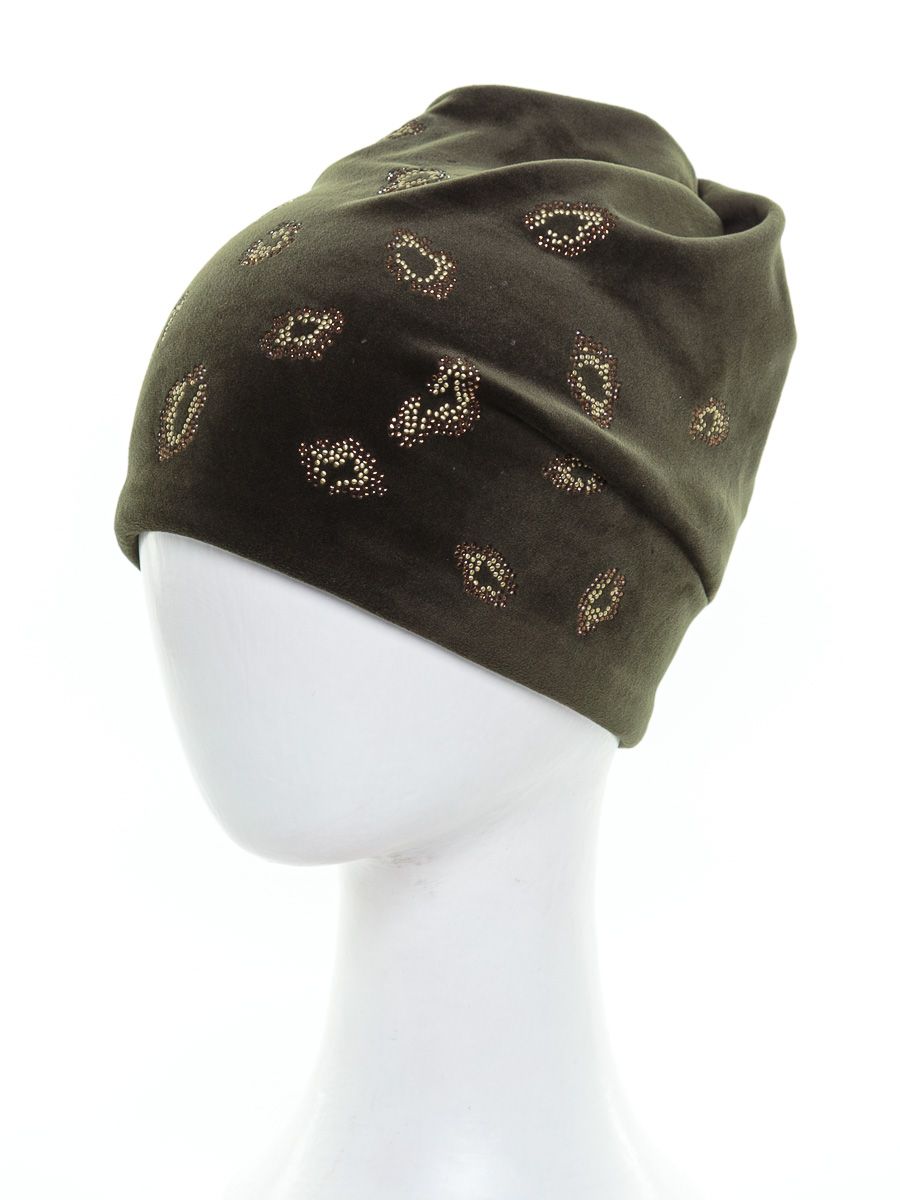 Пятна леопард шапочка 011 велюр на тр.п. хаки р-р 52-53