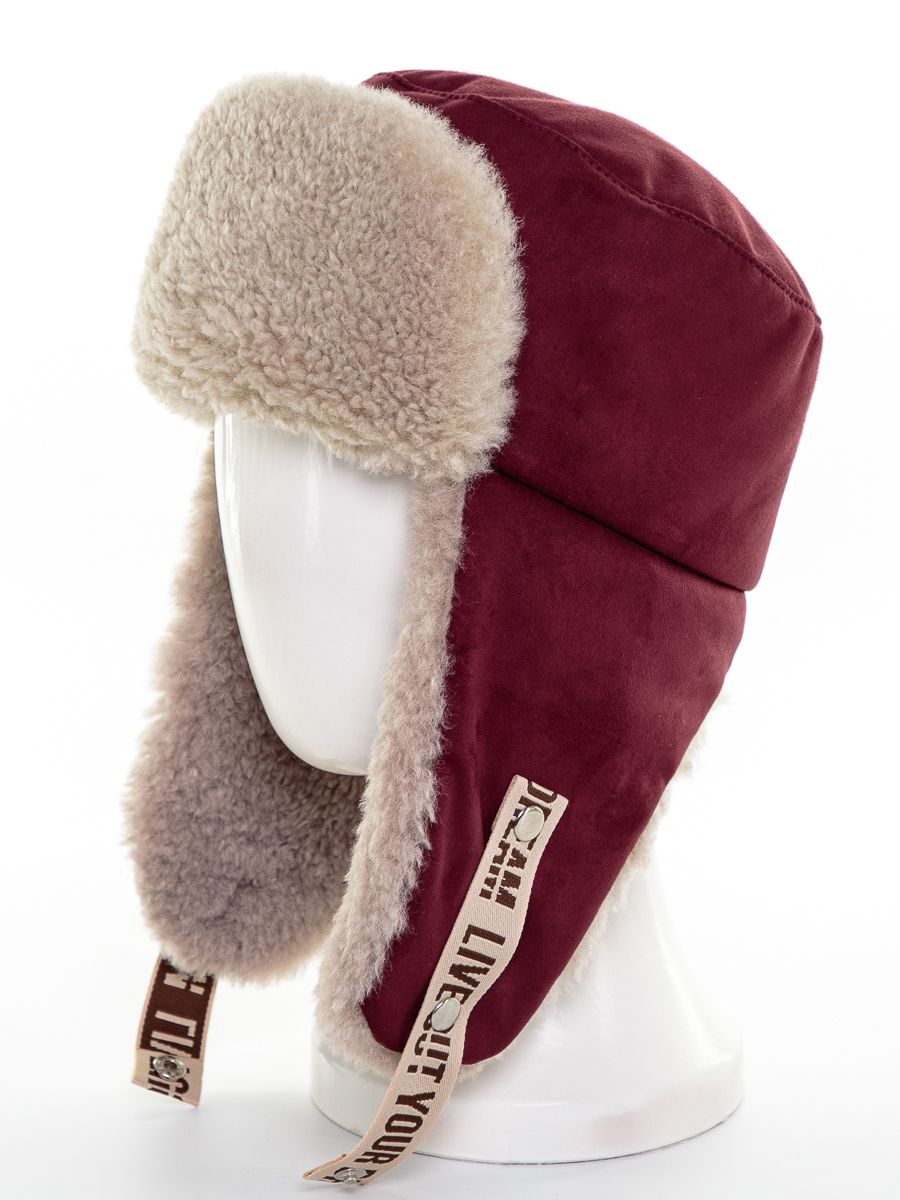 Тиффани ушанка экозамша на утепл.п. бордовый темный + экомех альпака песочный + пепельный