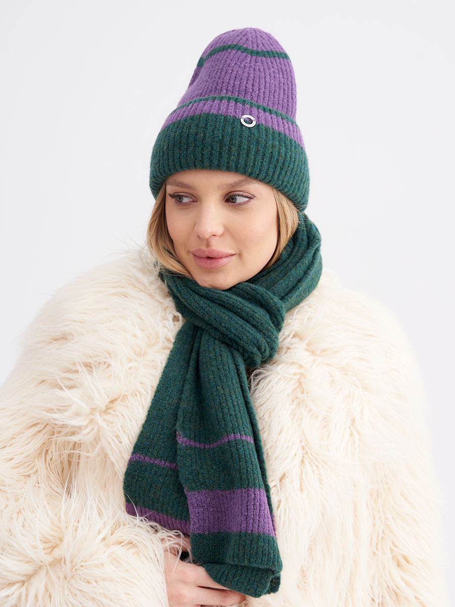 Петра комплект шапка + шарф як зеленый + фиолетовый