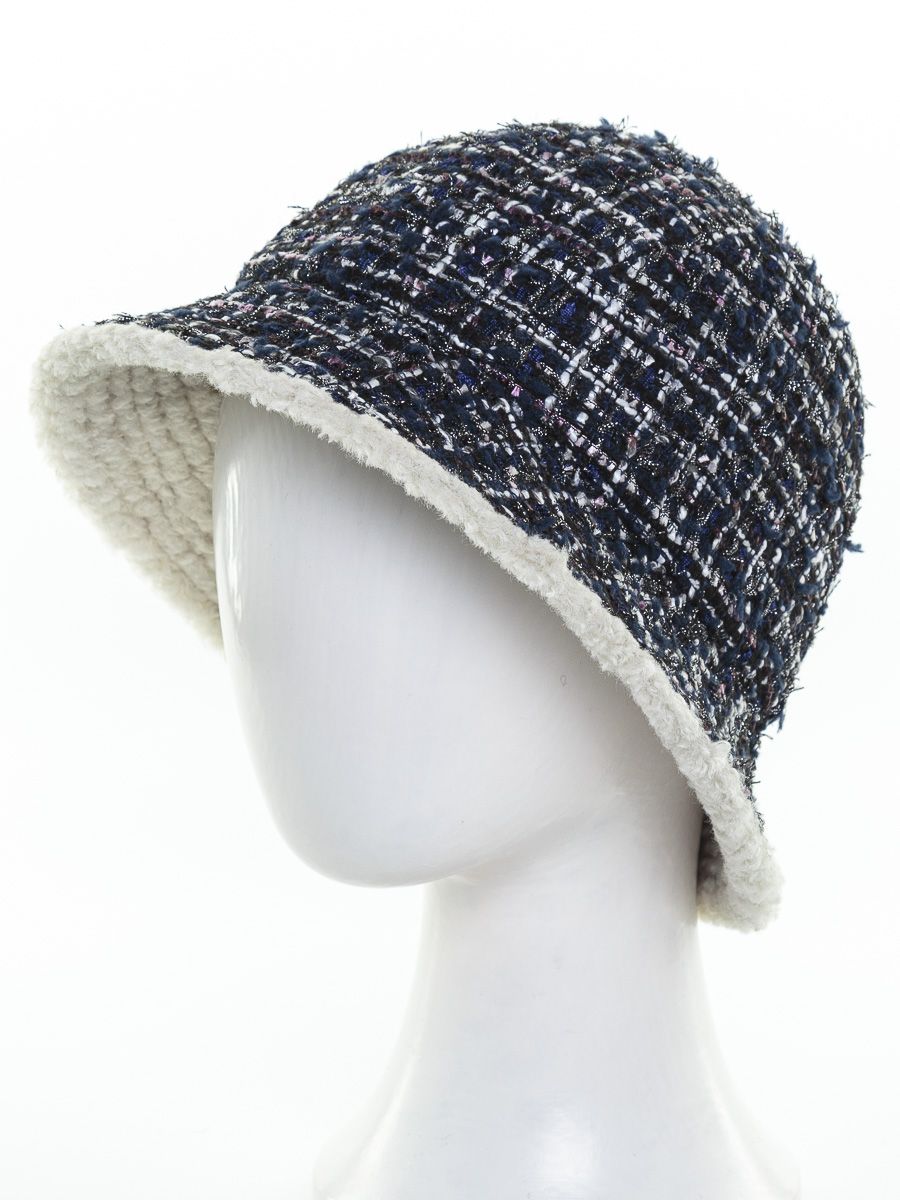 Глория шляпка ткань букле клетка на тр.п. лазурный синий  + экомех керли молочный