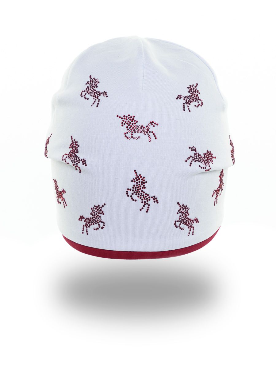 Единорожки россыпь шапочка Д1013 футер белый + красный (отделка красный) р-р 52-53