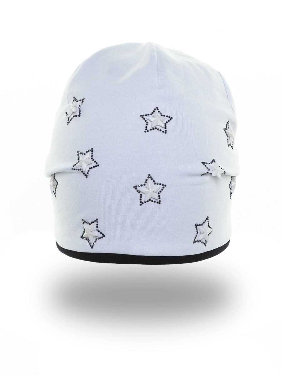 Звезды россыпь шапочка Д1013 футер белый + черный р-р 52-53