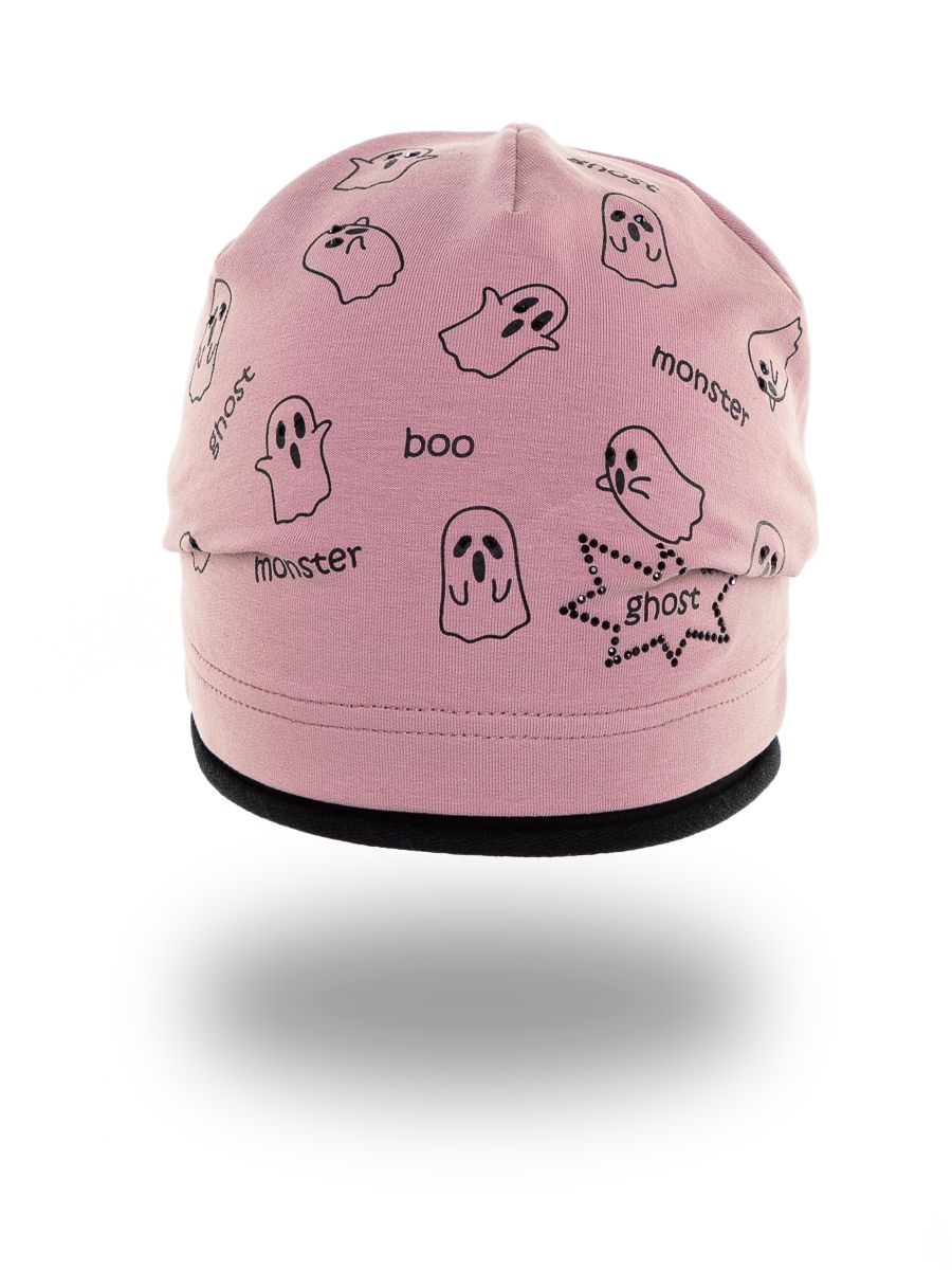 Касперы стразы печать шапочка Д1015 футер пудровый + черный р-р 48-49