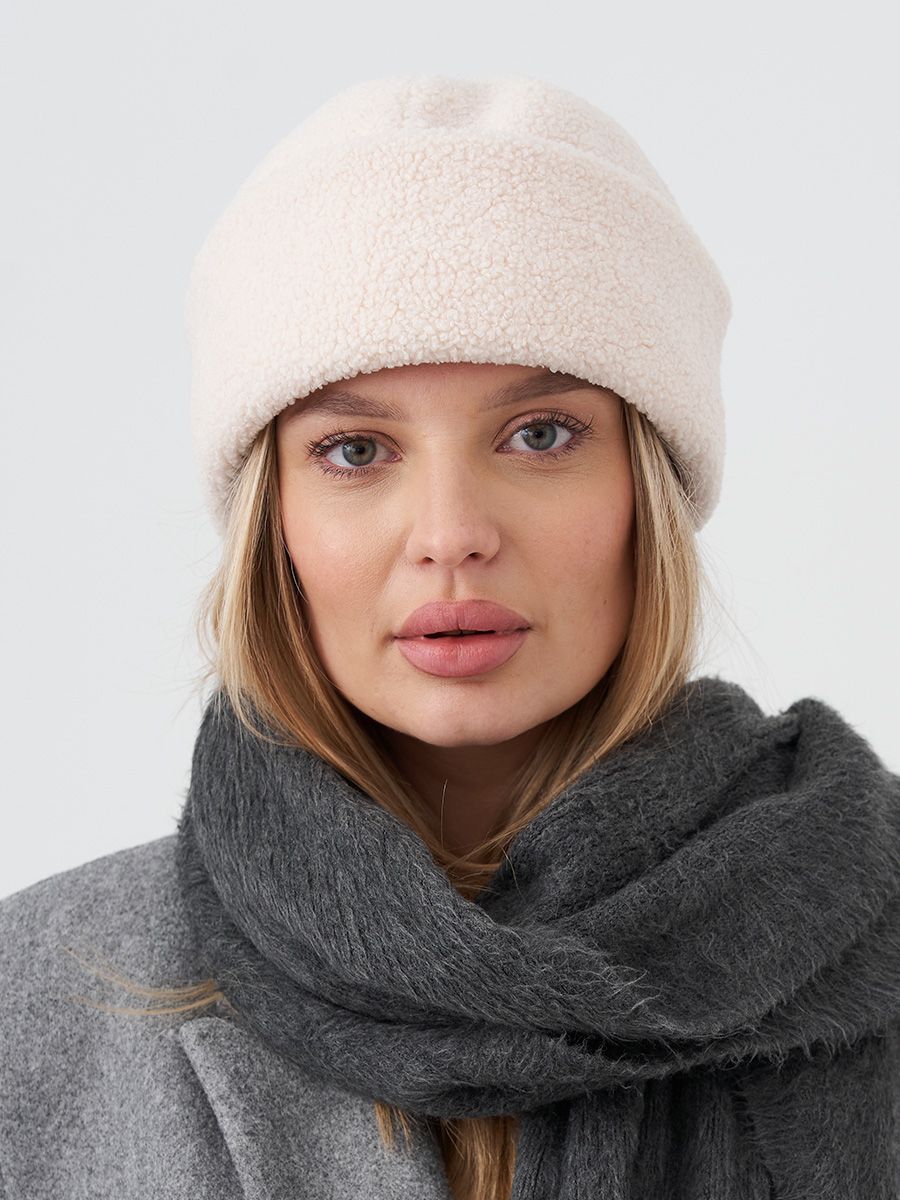 Алиса шапка трикотаж барашек на фл.п. молочный