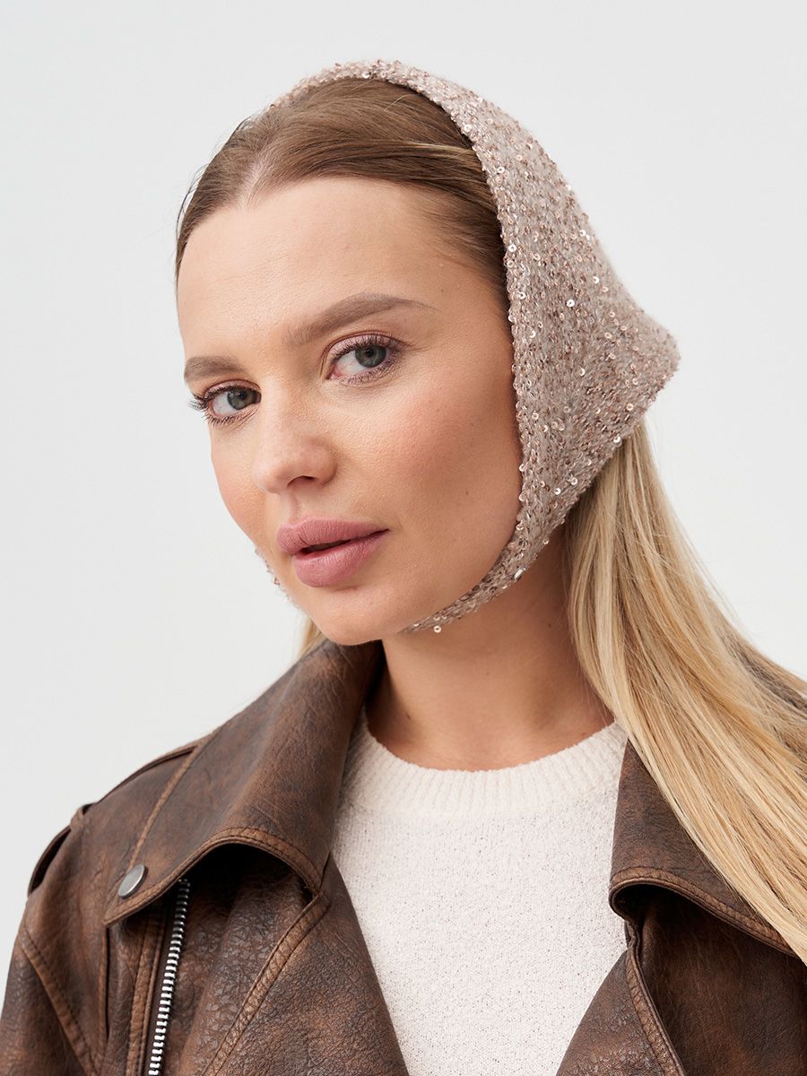 Лили косынка альпака + пайетки капучино