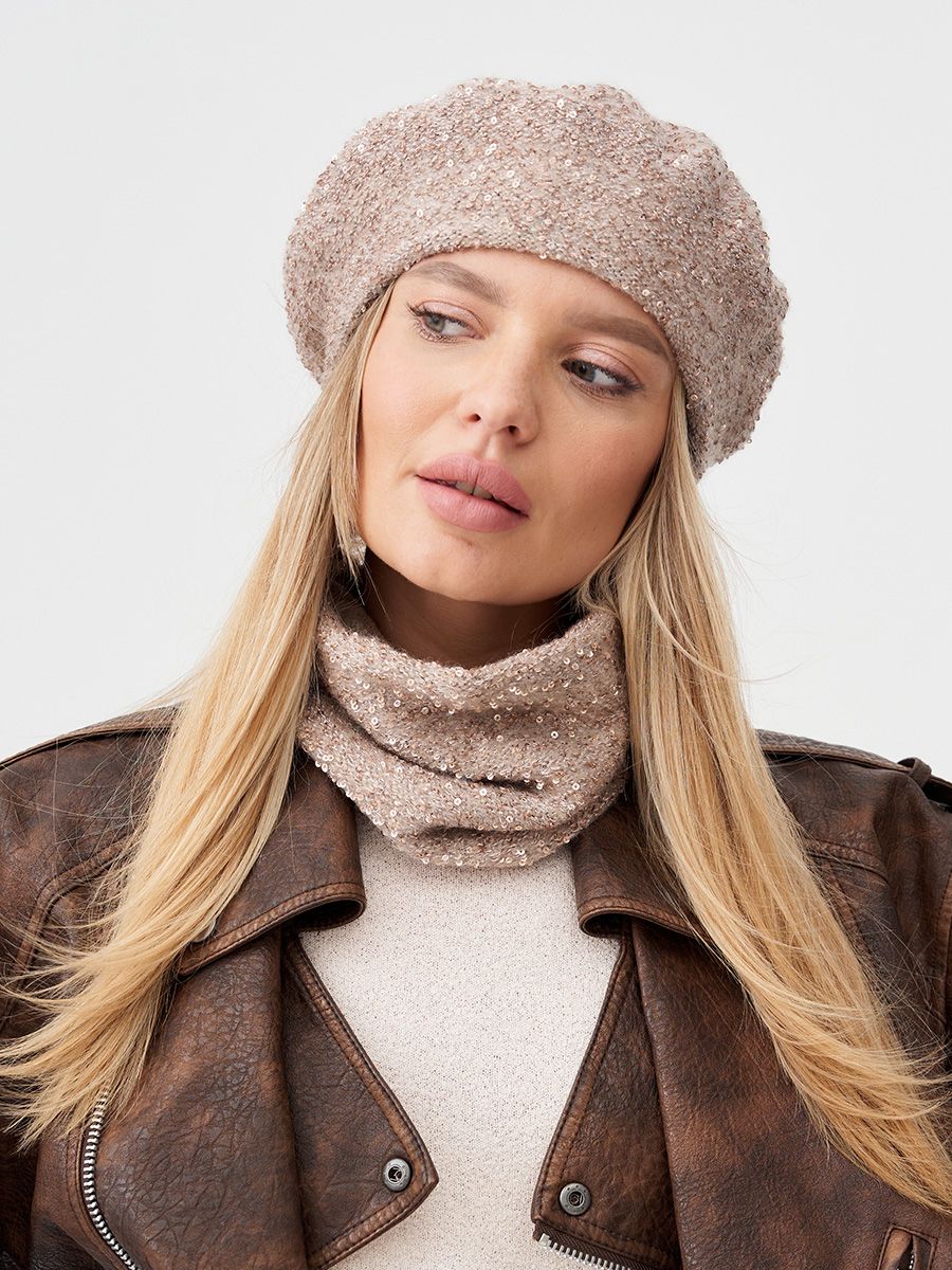 Эльза берет альпака + пайетки капучино