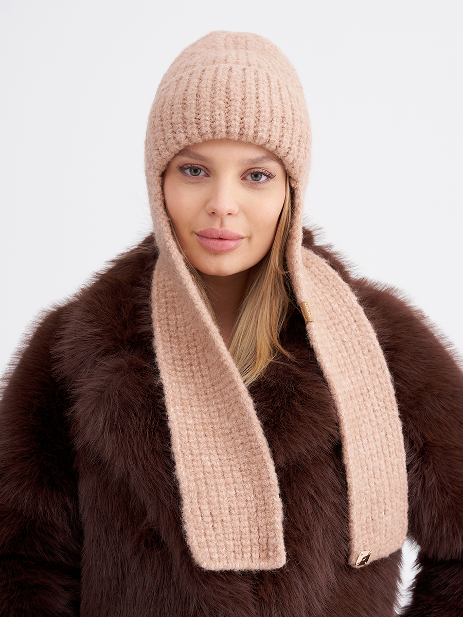 Опера ушанка вязка букле пудровый