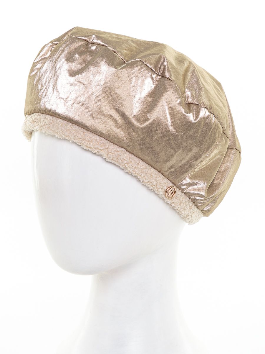 Магда берет плащевка металлик синтепон на фл.п. золотистый + трикотаж барашек молочный