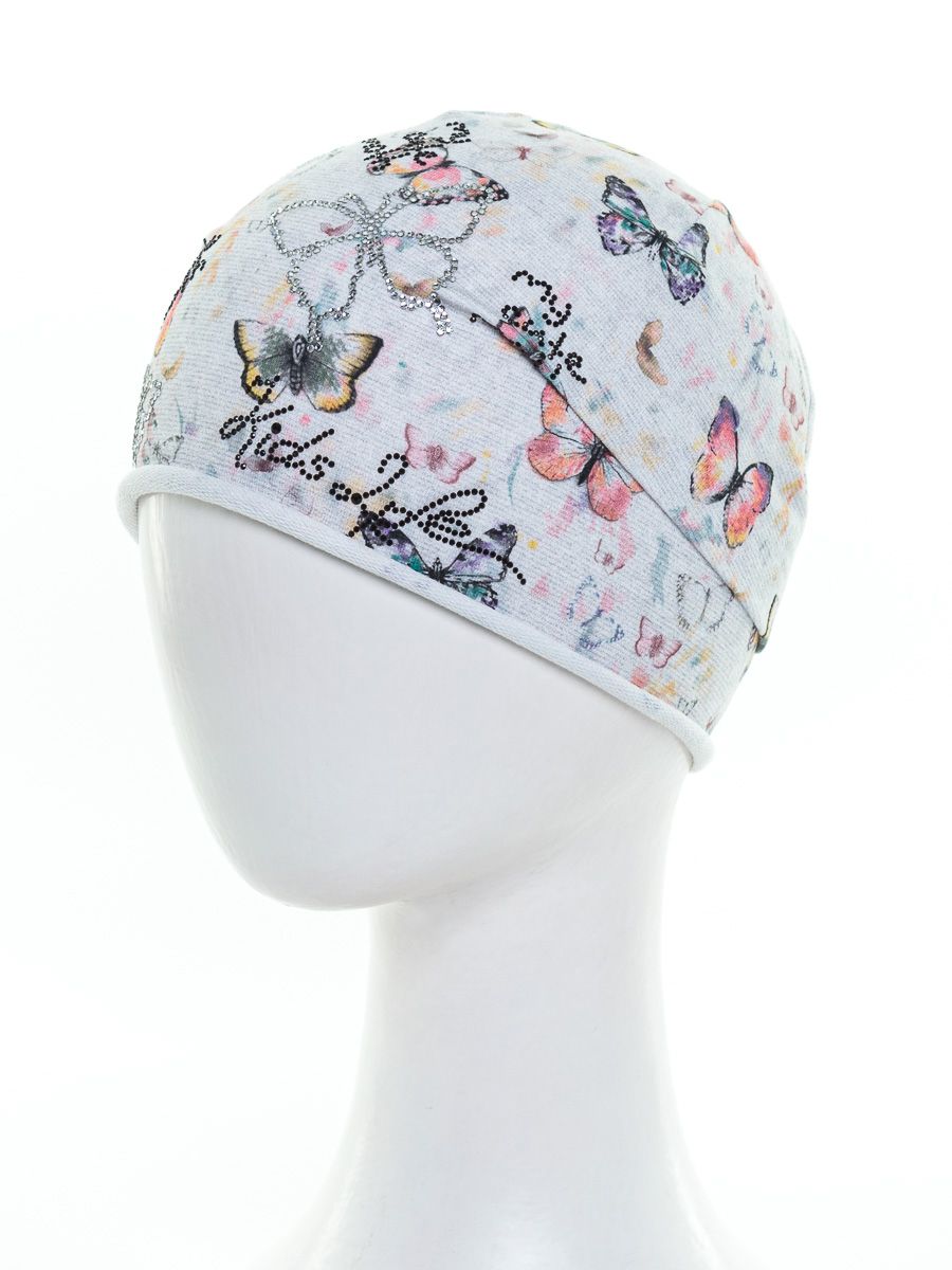 Мотыльки шапочка Д1009 футер принт бабочки серый светлый р-р 54-55