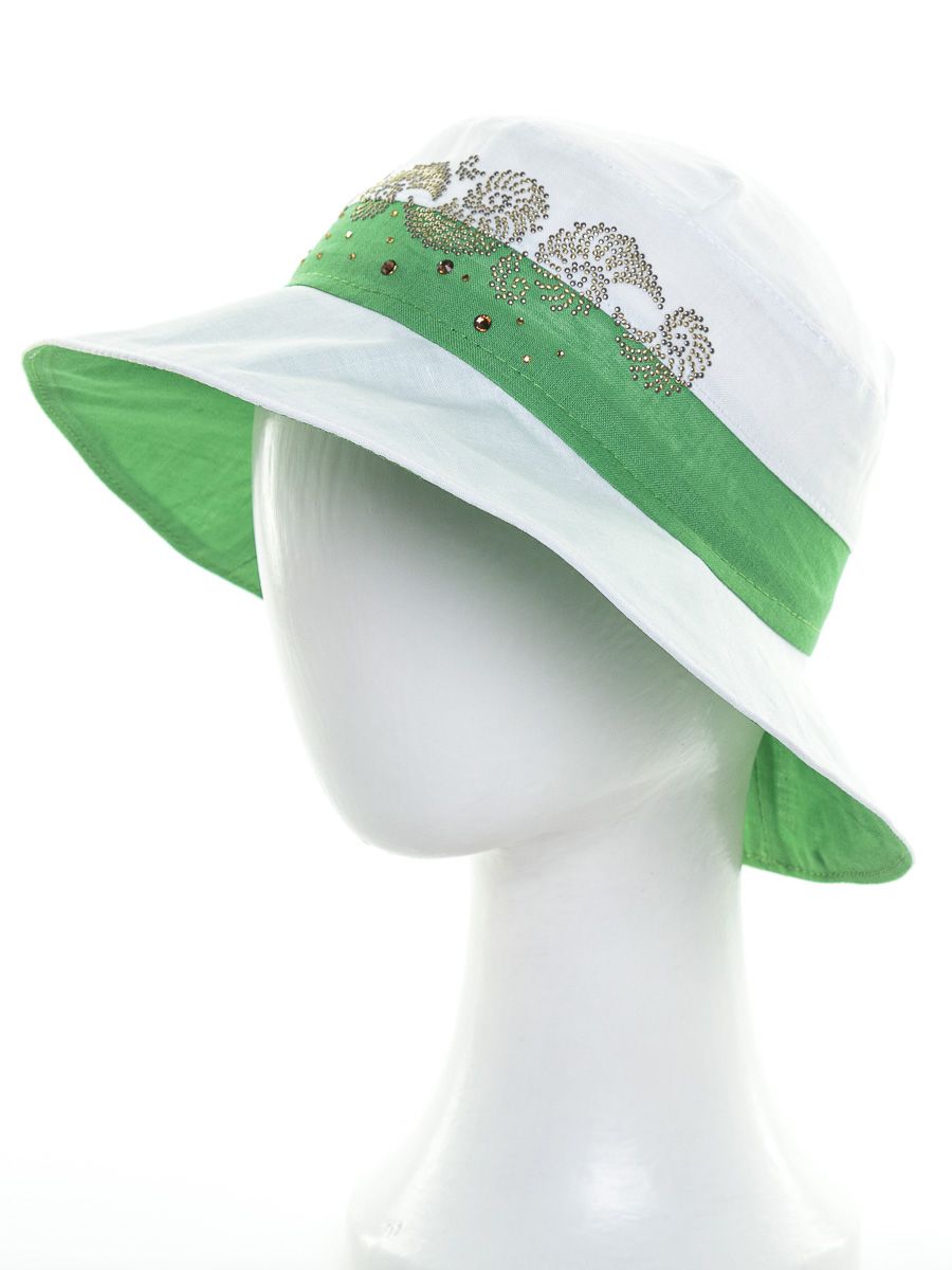 Сирена шляпа лен белый + зеленый яркий р-р 52-53