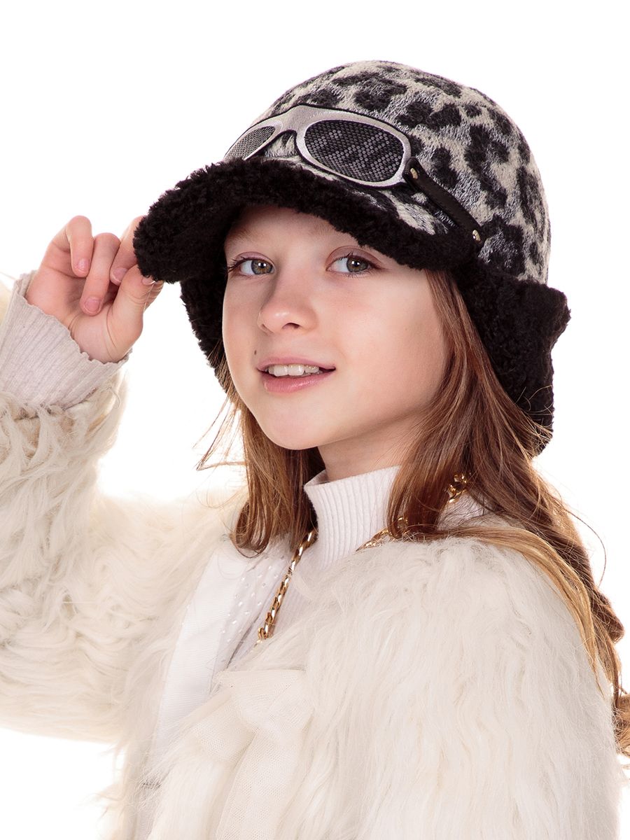 Римма пилот VIP ушанка-бомбер трикотаж жаккардовый зебра на фл.п. + экомех керли черный р-р 54-55