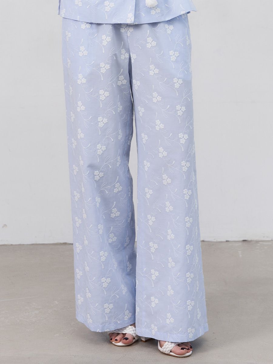 Сантьяго 2 брюки хлопок Цветы вышивка голубой р-р L