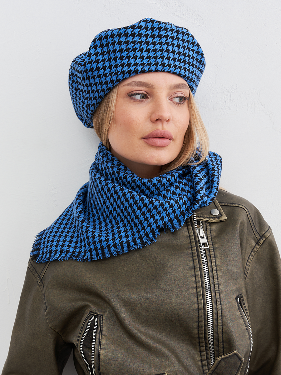 Ирэн берет ткань клетка пье-де-пуль на тр.п. васильковый