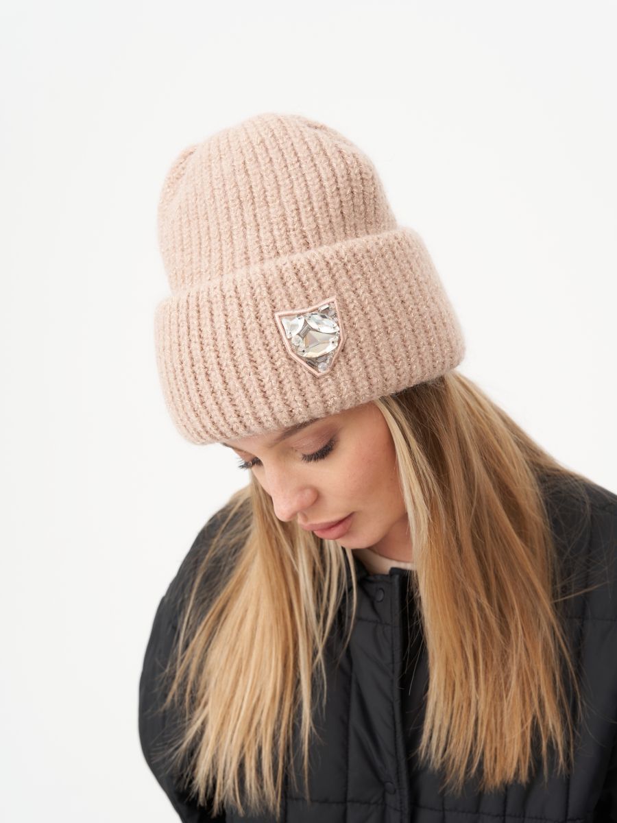 Рафаэла Селия шеврон шапка мохер люрекс розовый + золото