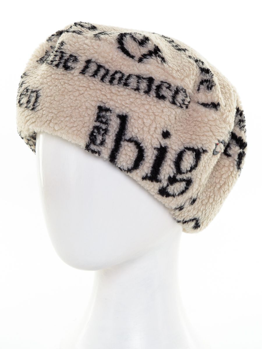 Ирэн берет экомех буквы бежево - черный + трикотаж барашек черный