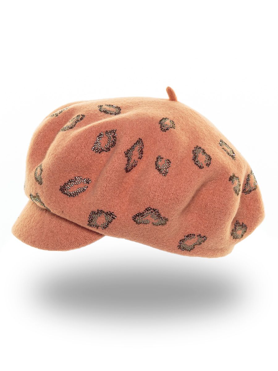 Пятна леопард VIP берет с козырьком на тр.п. персиковый 020089 р. 54