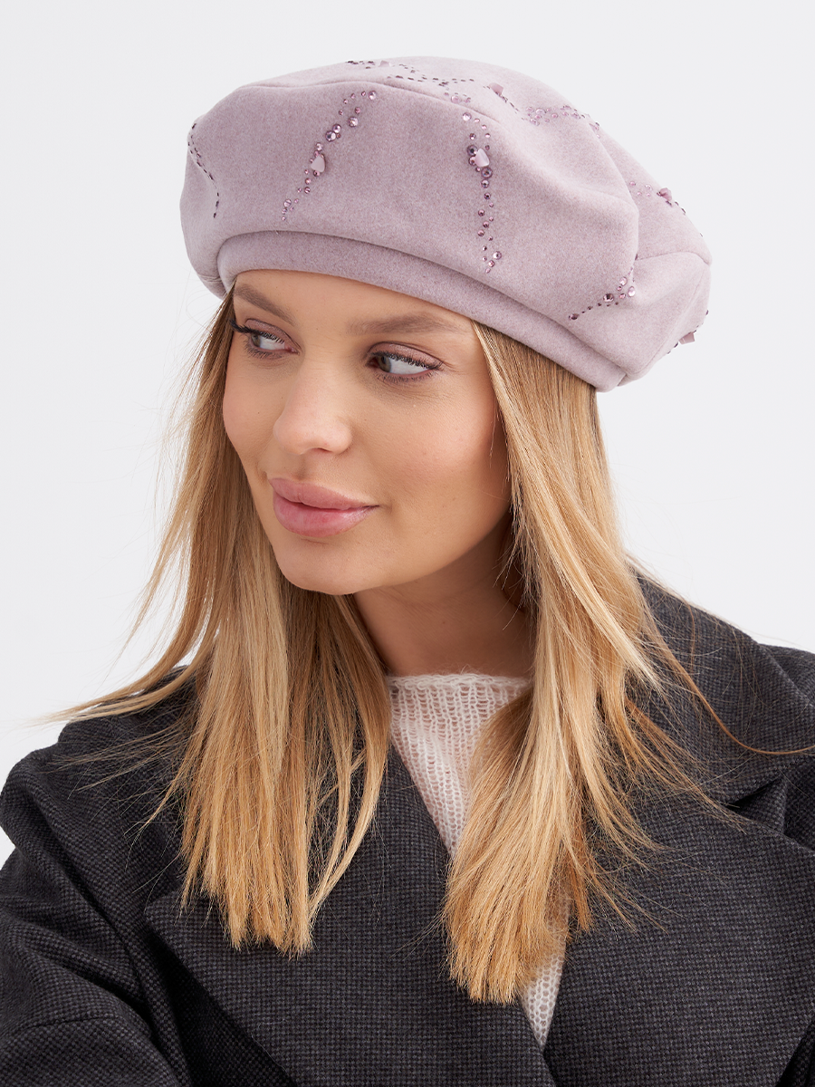 Эмили клетка камни берет кашемир на фл.п. пепельно-розовый меланж