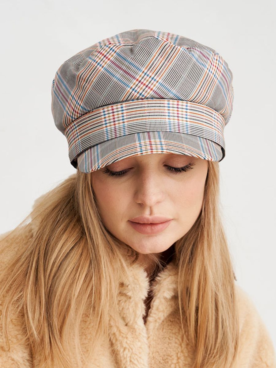 Клэр кепка плащевка клетка на тр.п. мультиколор + голубой