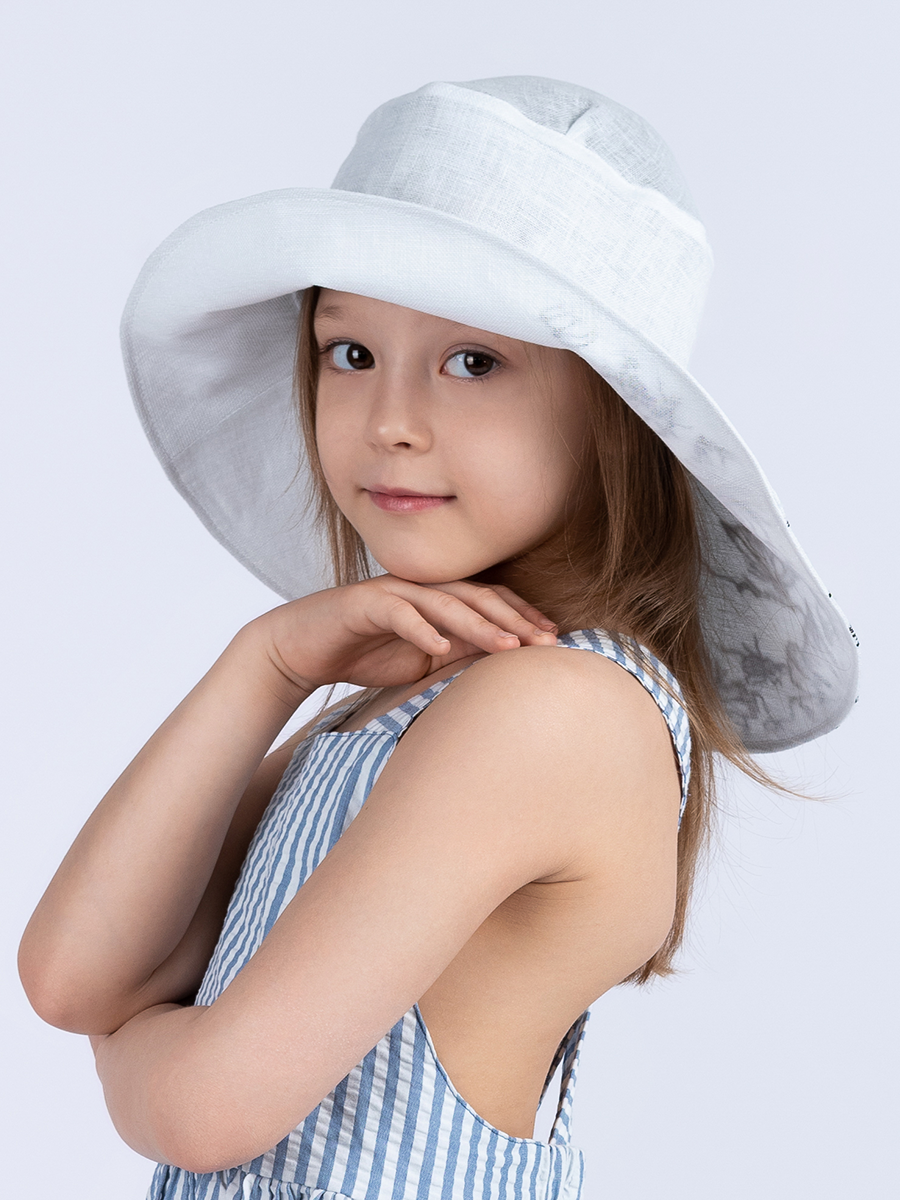 Магнолия kids шляпа лен белый (отд.черный) р-р 52-53