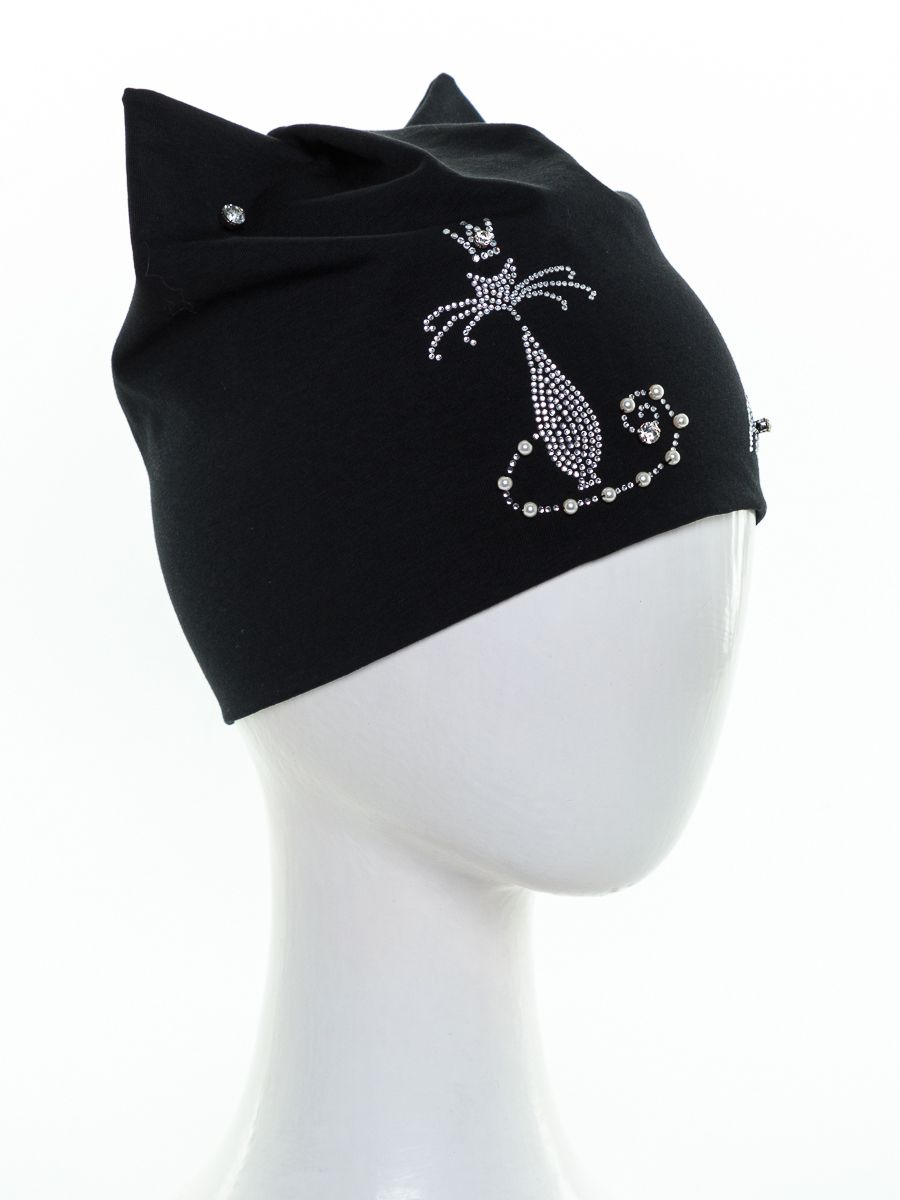 Кот жемчуг шапочка Д1004 трикотаж Д1 черный р-р 52-53