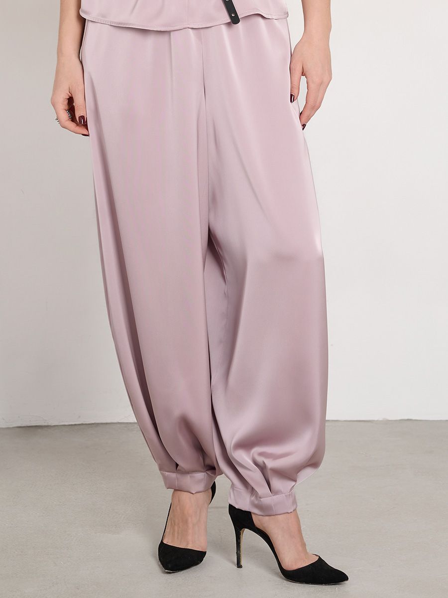 Камила брюки аладдины атлас лиловый светлый р-р 42-44