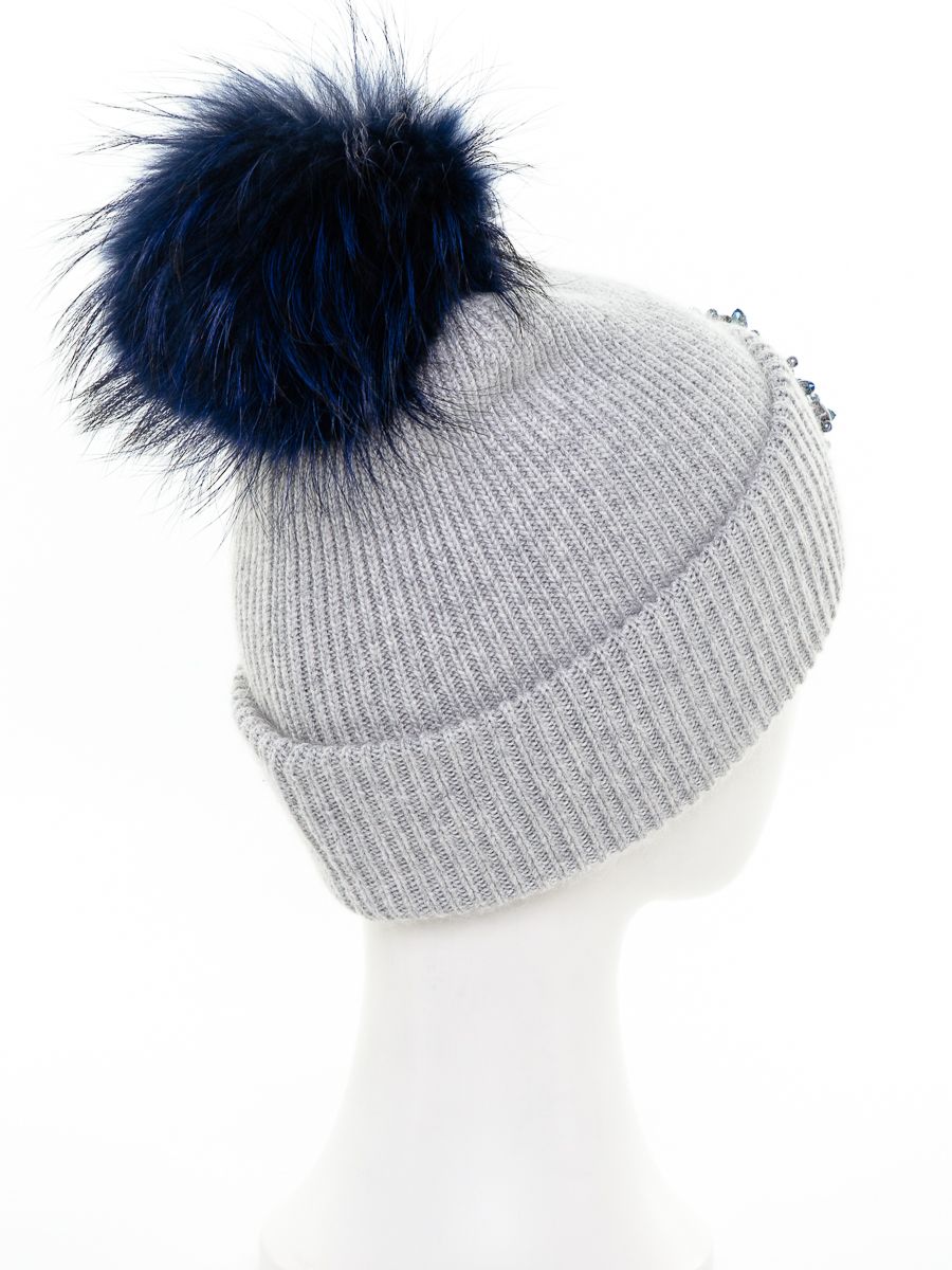 Венеция Брошь помпон шапка МГ вязка серый светлый