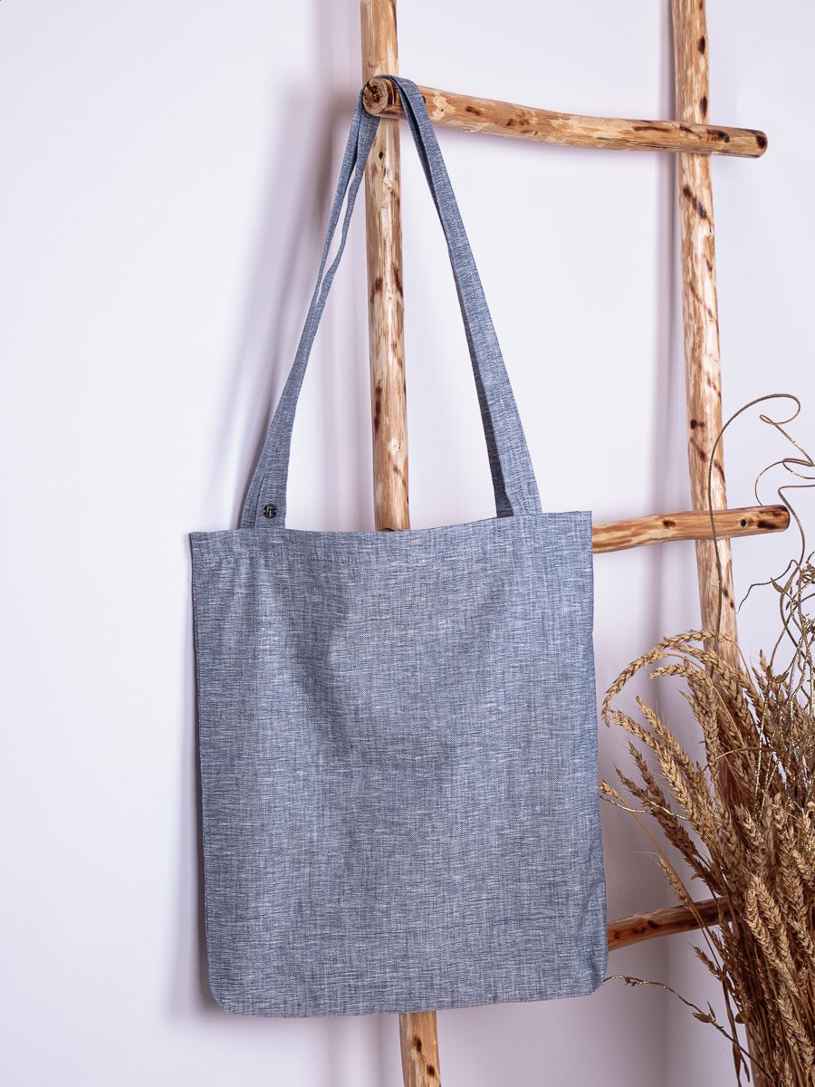 Лого сумка - шоппер лен синий речной