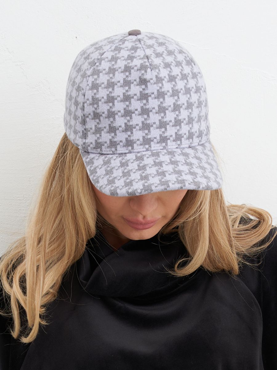 Бейсболка 005/у ткань Клетка Пье-де-пуль на фл.п. лавандовый + экозамша серый темный