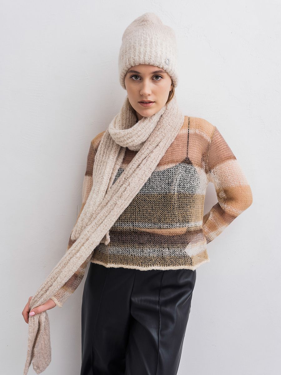 Лантана шапка + Чина шарф комплект альпака бежевый