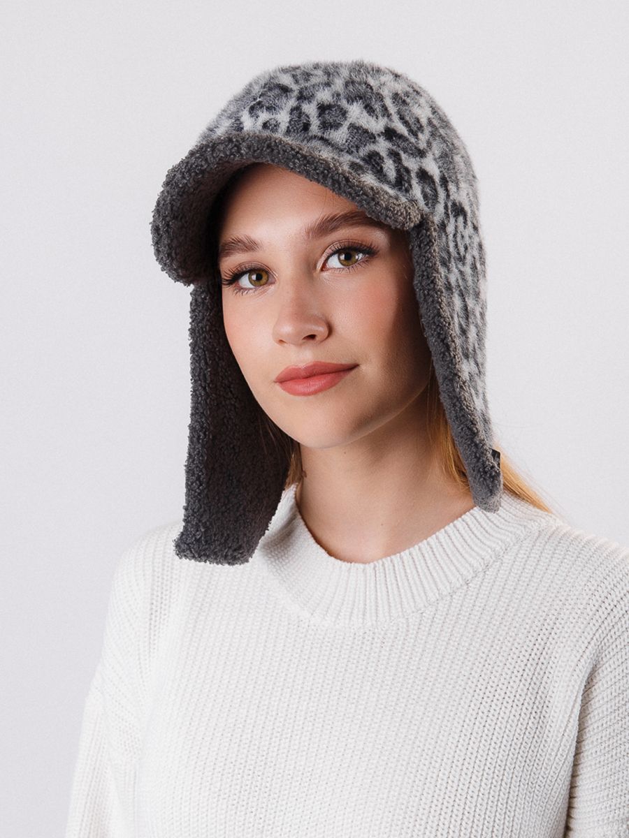 Римма квадро LevelPro бирка ушанка ангора леопард на фл.п. + трикотаж барашек черный р-р 56-58