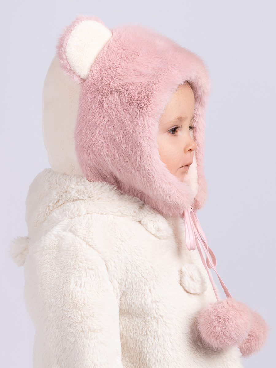 Микки шапочка экомех пума на фл.п. кремовый + экомех ласка розовый р-р 50-51