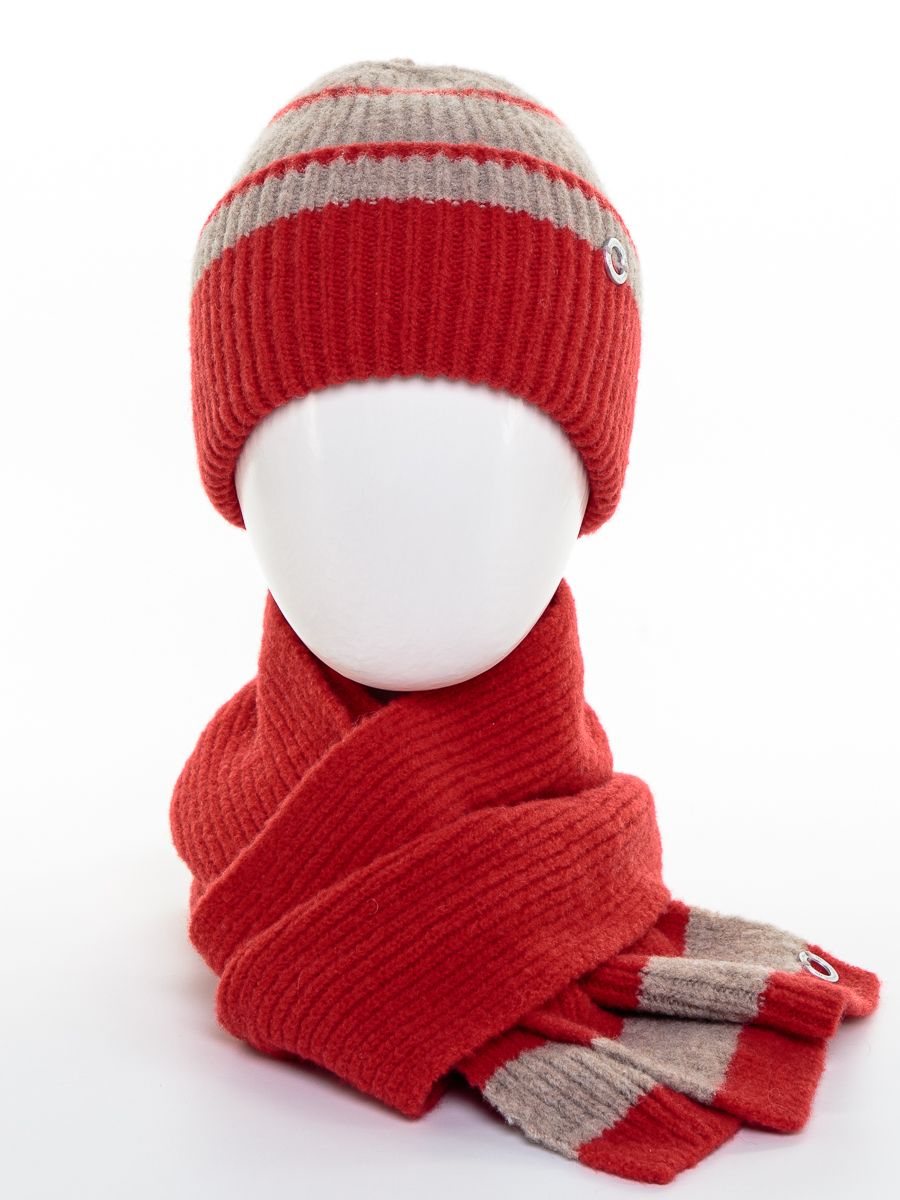 Петра комплект шапка + шарф як красный + капучино
