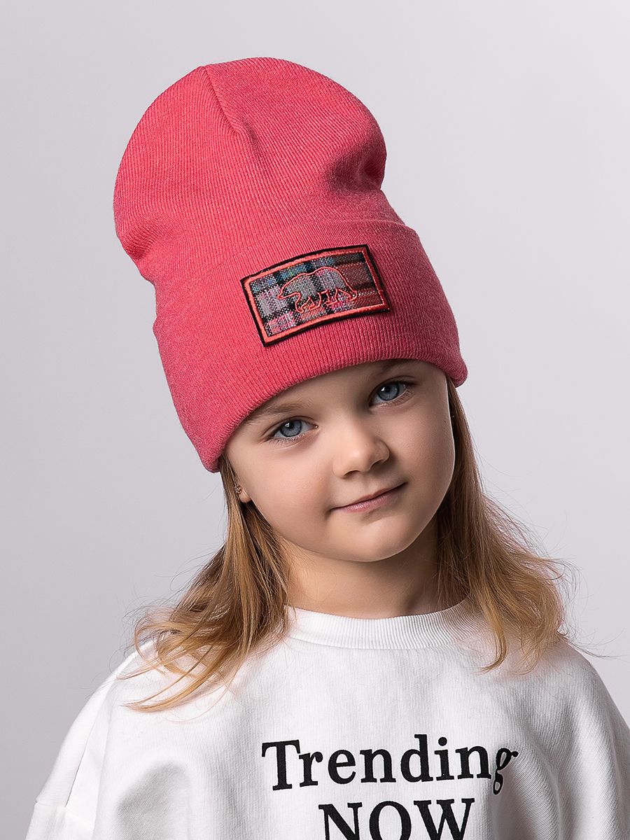Медведь клетка шеврон kids шапочка ЭД вязка коралловый р-р 53-55