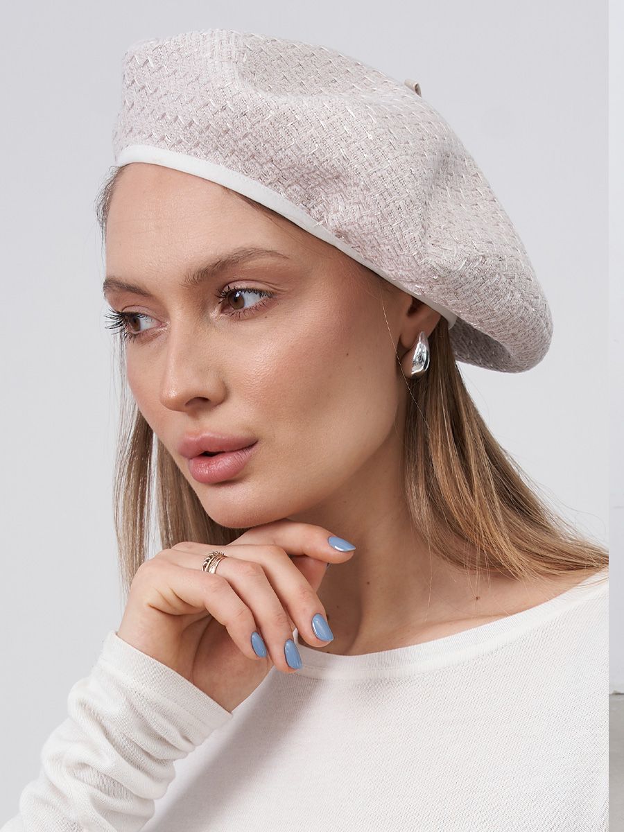 Диор 3 берет ткань Шанель пайетки на тр.п. кремовый