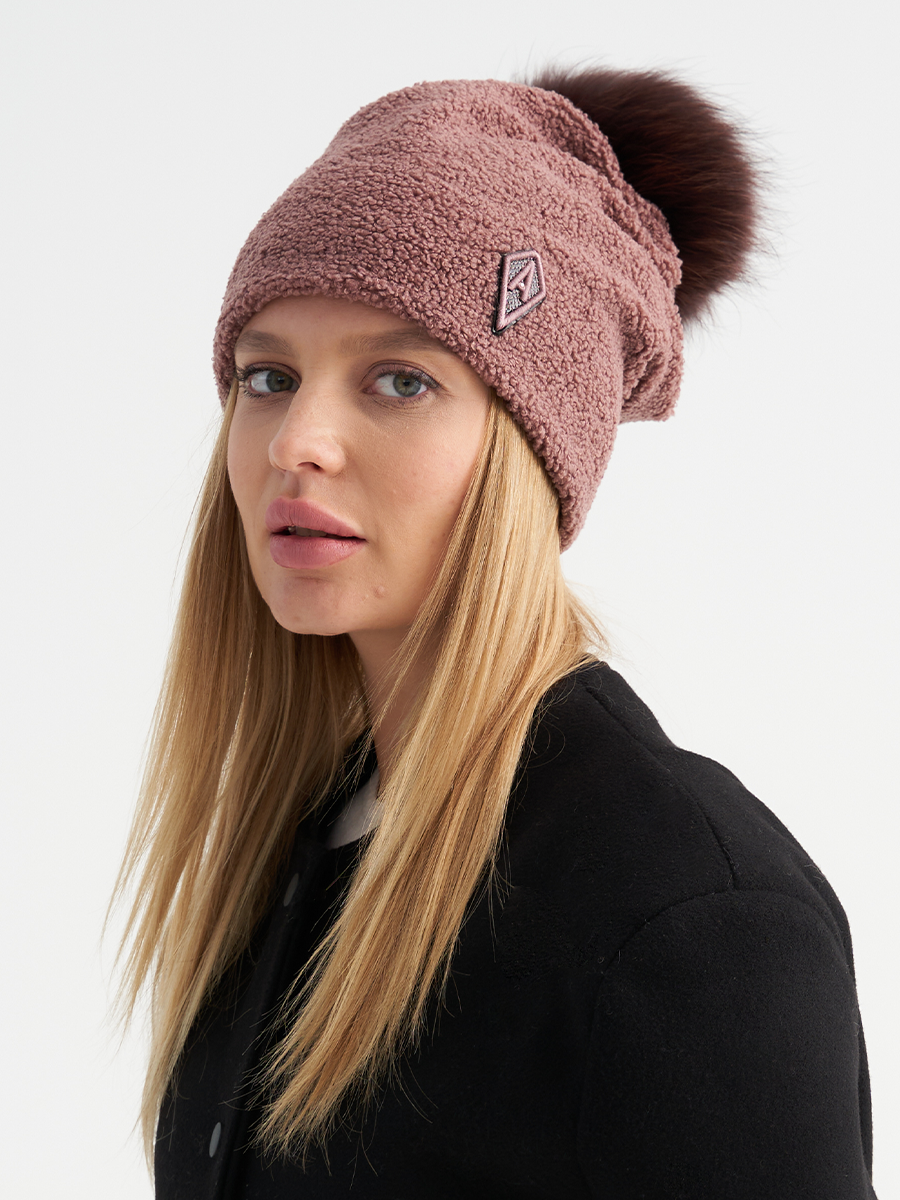 А шеврон помпон шапка 020/1 трикотаж барашек на фл.п. трюфель