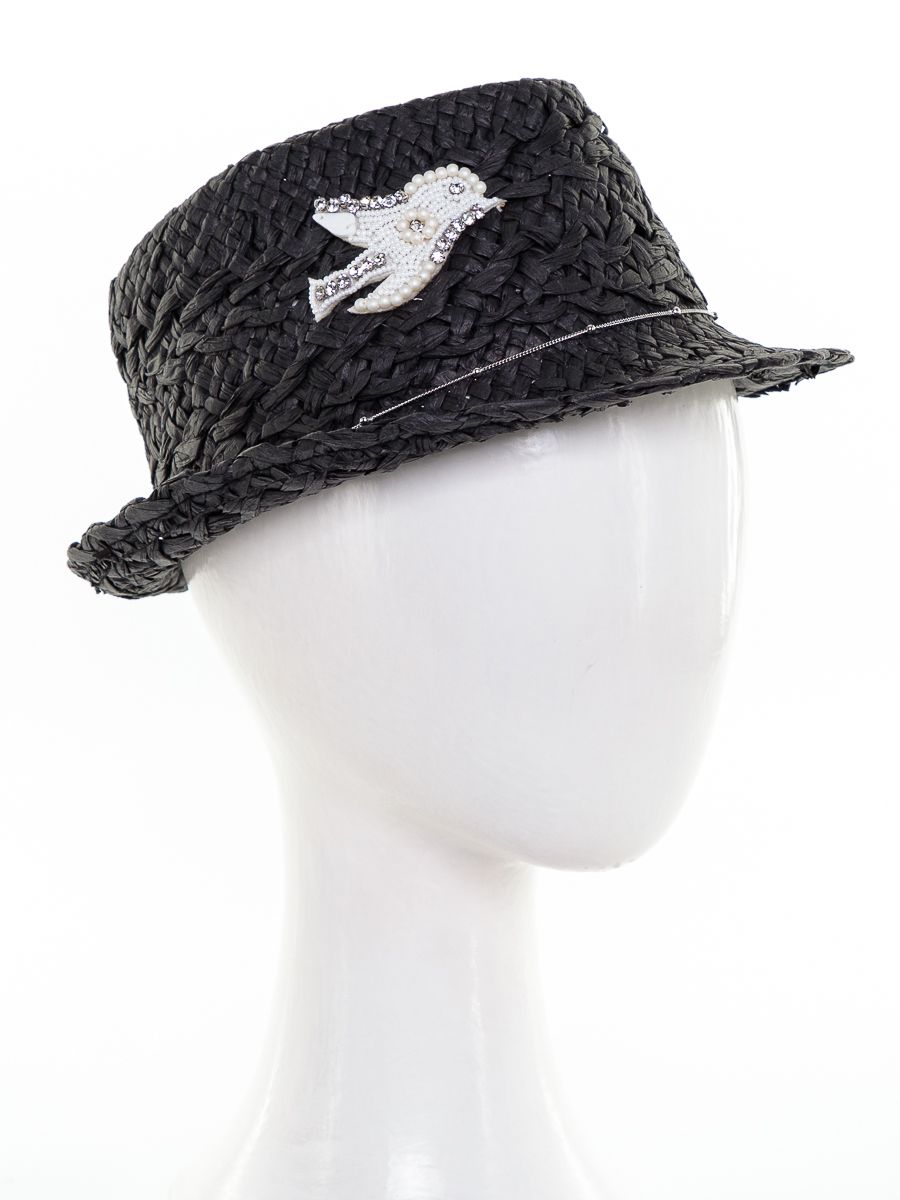 Кайли шеврон птица шляпа федора солома черный р-р 52-53