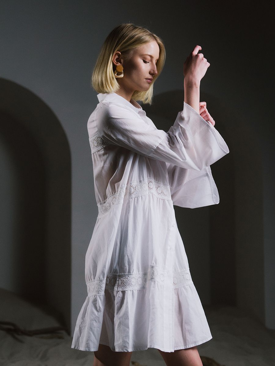 Ингрид туника марлевка белый (отделка кружево белый) р-р L